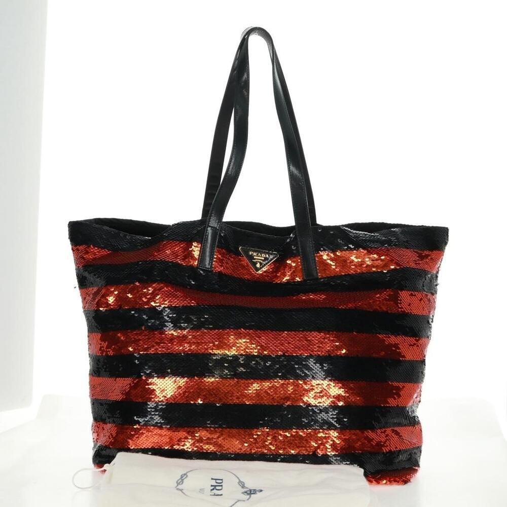 Prada Sequin Tote Bag Nylon Orange